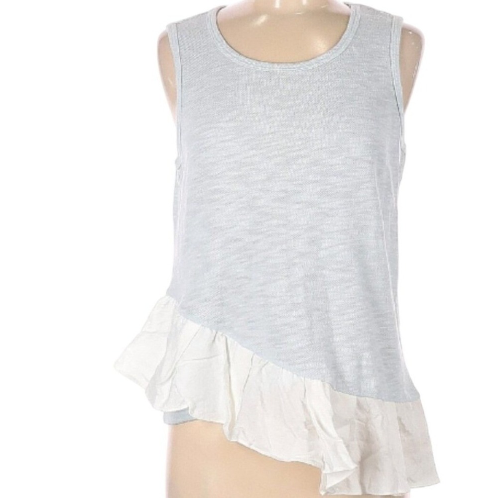 Clu + Willoughby Womens Light Blue Knit Asymmetric Ruffle Hem Sleeveless Top S